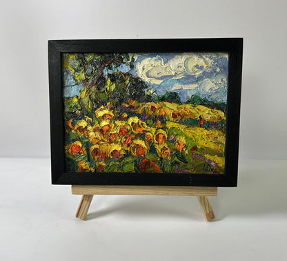 Oil painting Daytime sunflowers by Oksana Ivanyuk on wooden easel