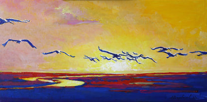 Oil painting Storks at Sunset Anatoly Varvarov