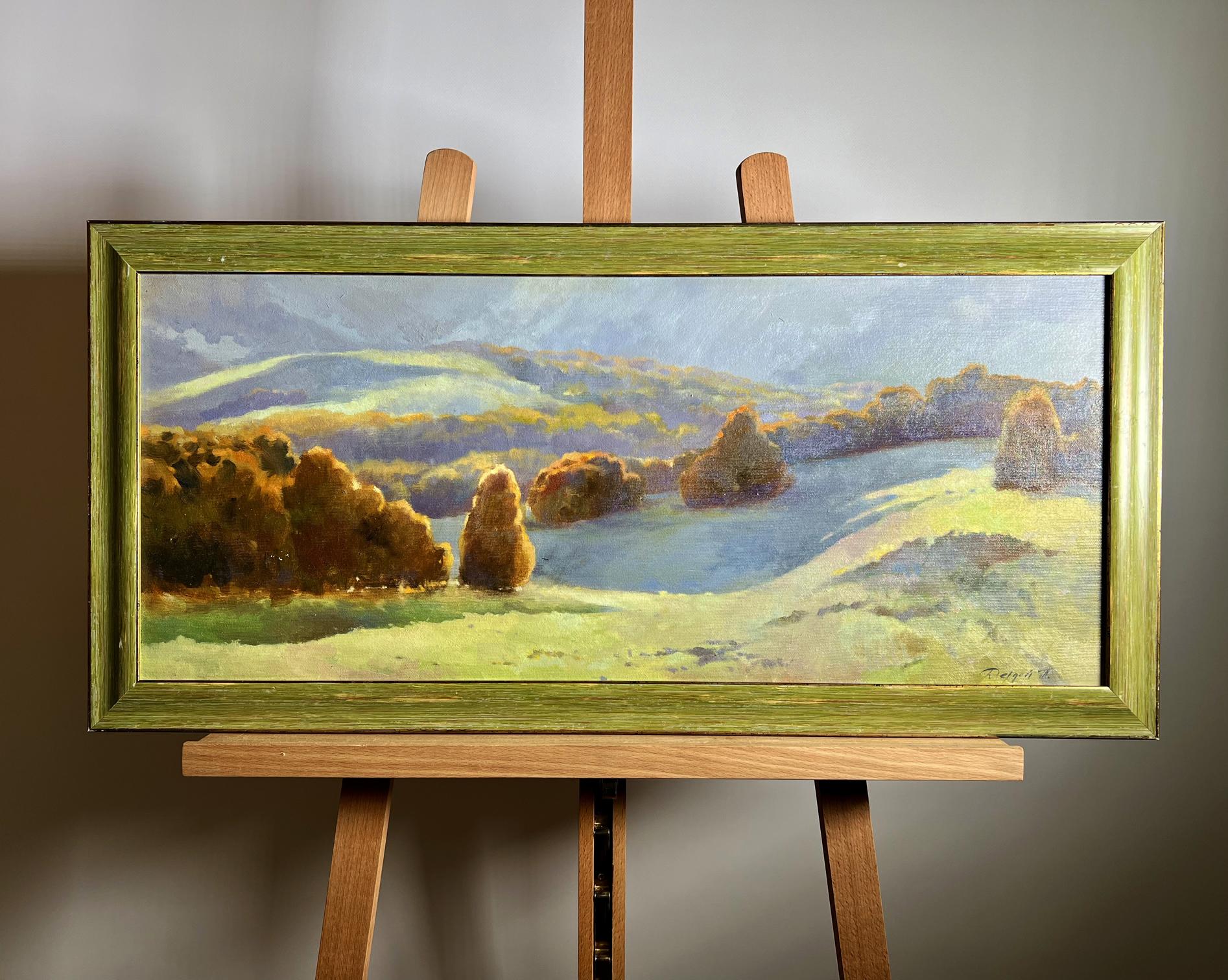 Oil painting Autumn mountains by Tatyana Derdey in olive-green frame