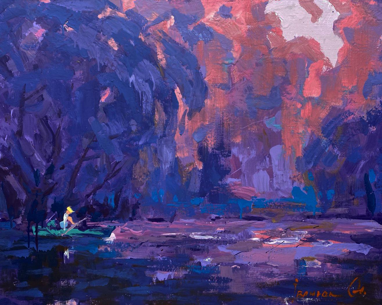 Vibrant abstract landscape oil painting Above the Pond by Oleksiy Ivanyuk