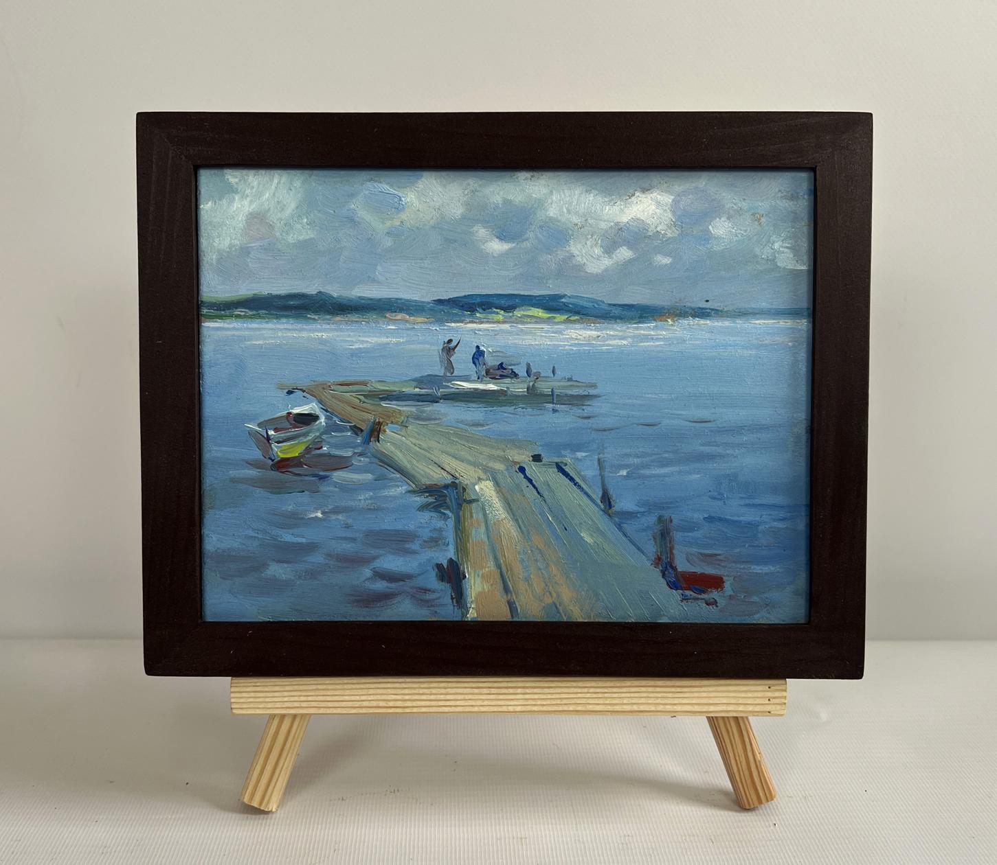 Oil painting Fishing on the ferry by Yuriy Suprunchuk in dark frame