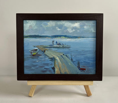 Oil painting Fishing on the ferry by Yuriy Suprunchuk in dark frame