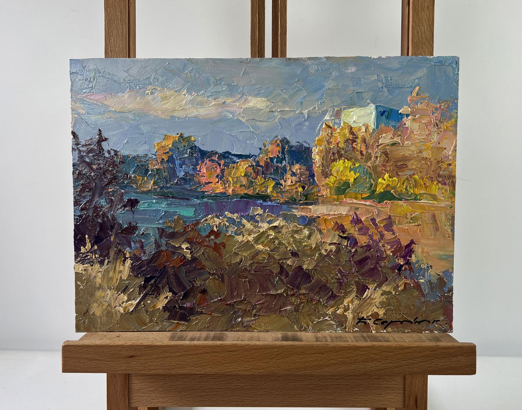 Oil painting August summer day by Boris Serdyuk, vibrant textured autumn landscape