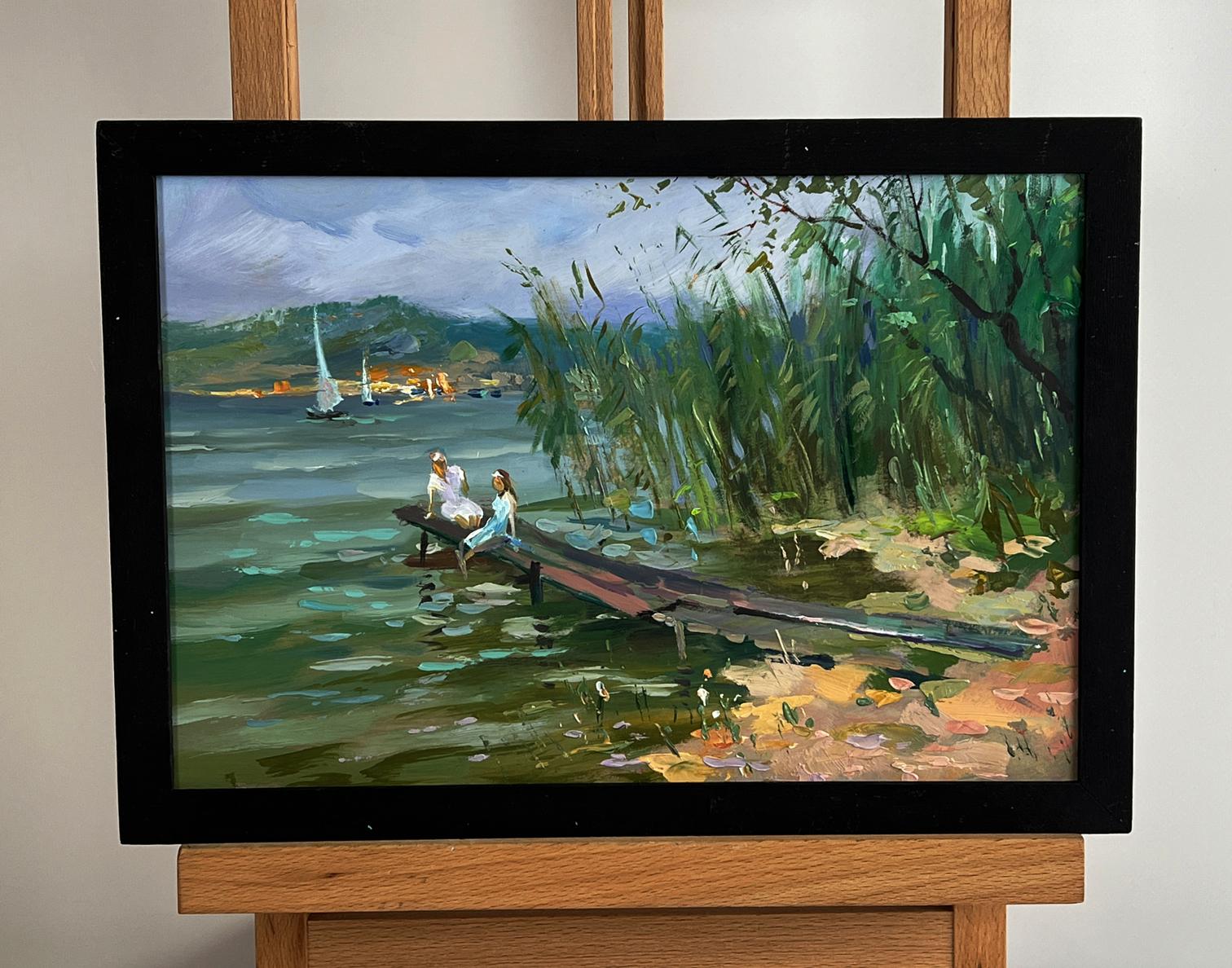 Oil painting Girls by the River by Yuriy Suprunchuk lakeside scene