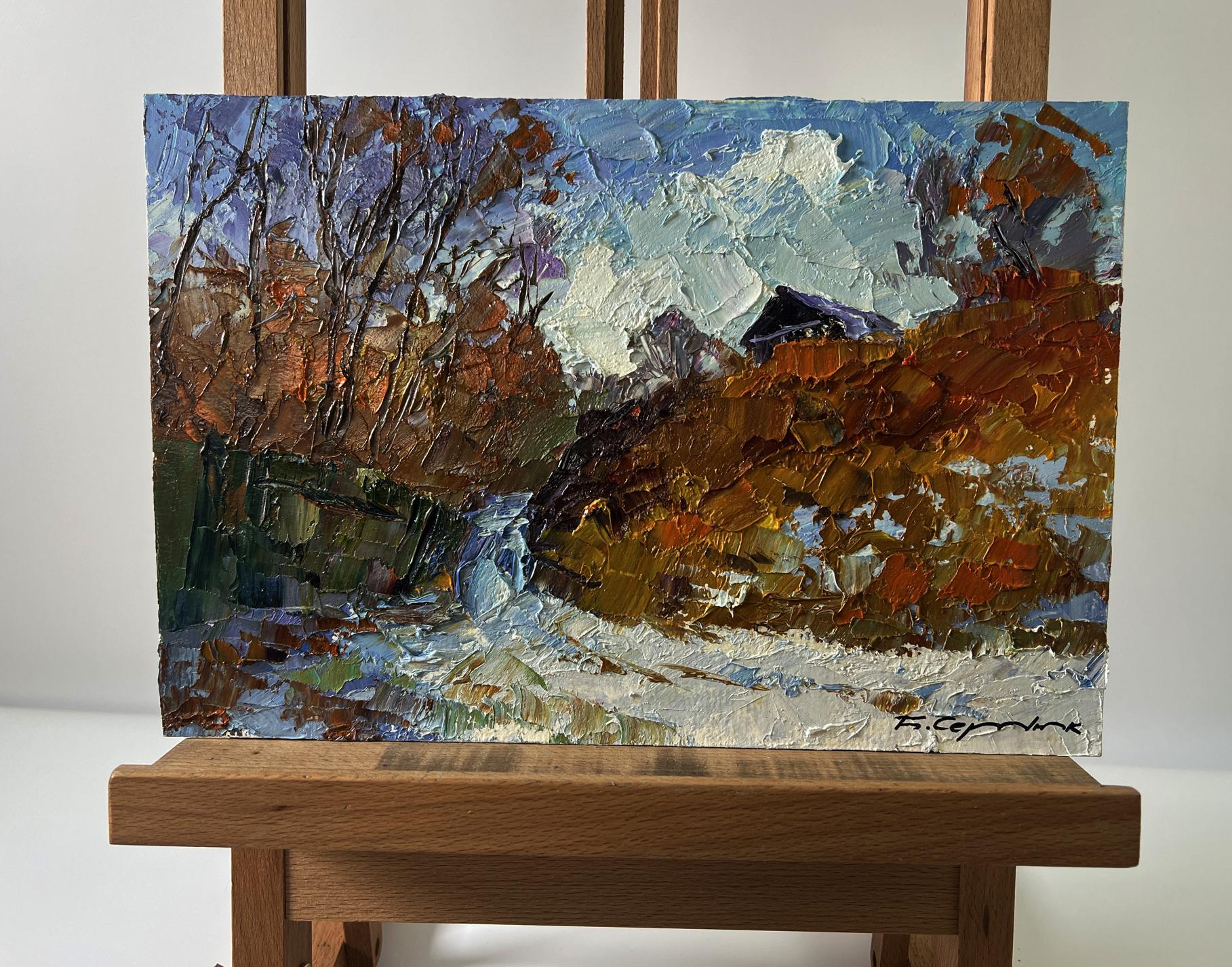Oil painting House on the hill by Boris Serdyuk, rustic autumn landscape