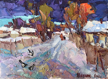 Oil painting By evening the street was covered snow Oksana Ivanyuk
