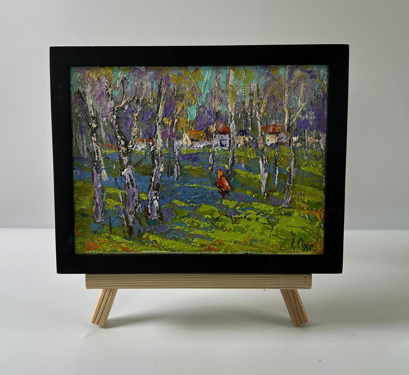 Oil painting Quiet rural forest by Oksana Ivanyuk with birch trees