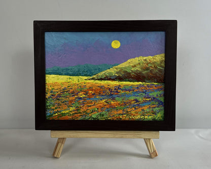 Framed oil painting Pink sunset in the field V. Zadorozhnya with purple sky