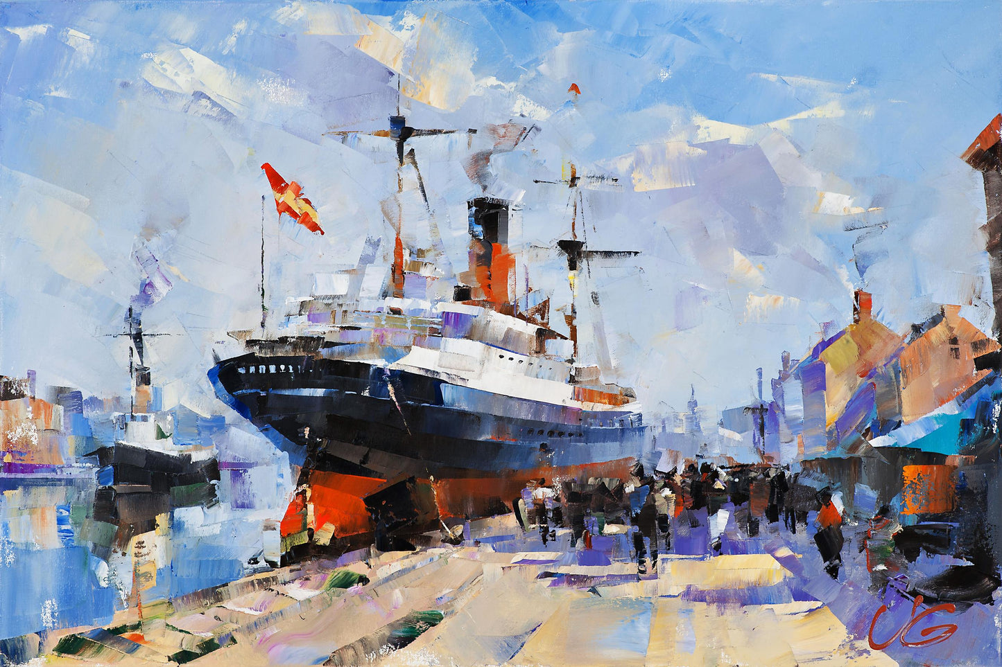 Oil painting Daily hustle and bustle by Volodymyr Gluhomanyuk tanker