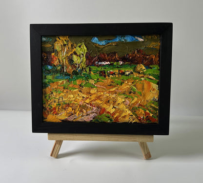Oil painting Autumn evening fields by Oleksiy Ivanyuk in black frame