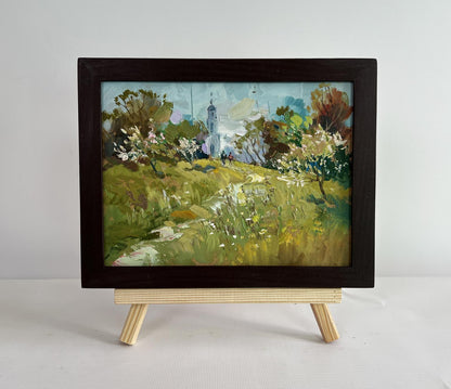 Oil painting The road to the church by Yuriy Suprunchuk in wooden frame
