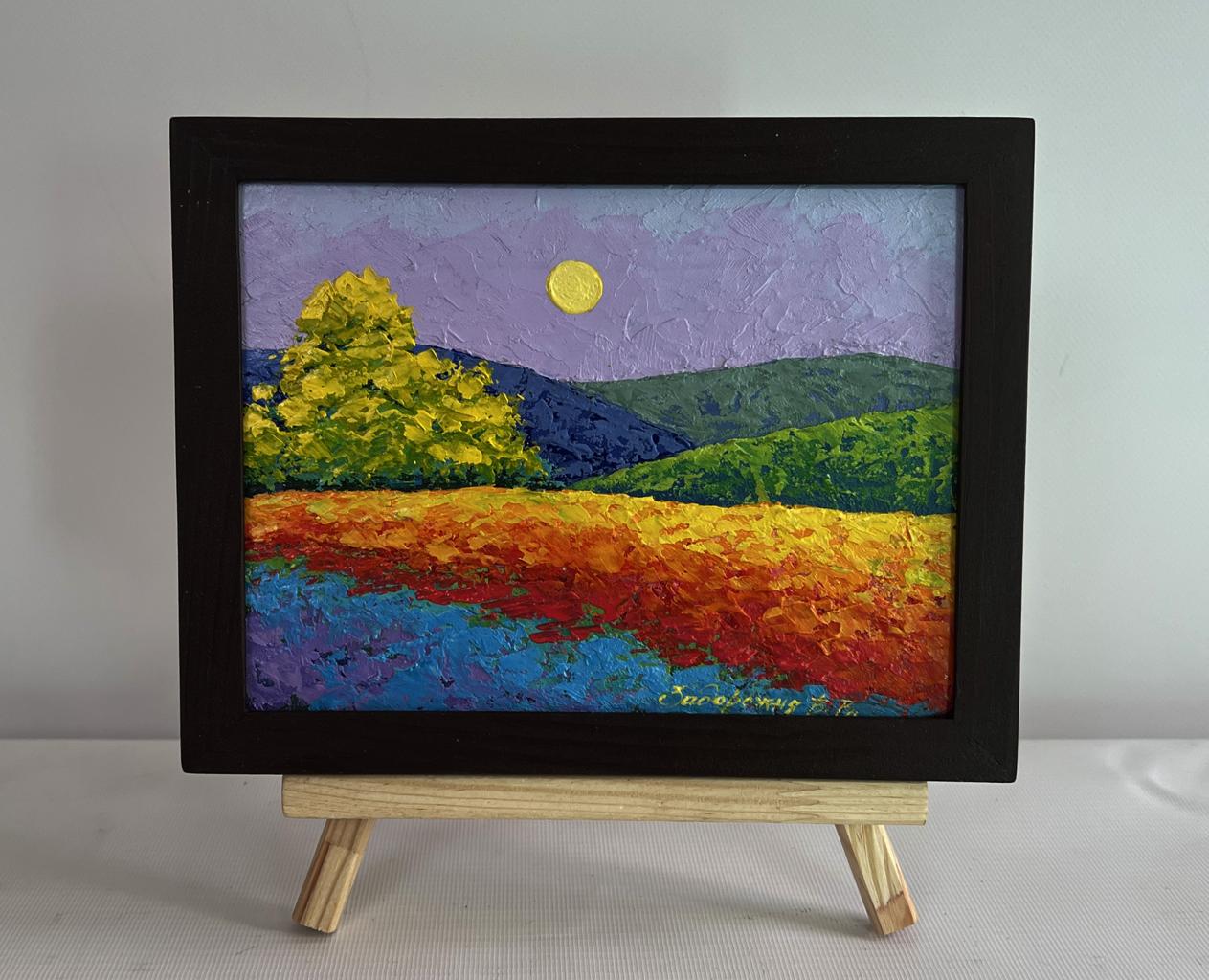 Oil painting Twilight in the Mountains V. Zadorozhnya in black frame