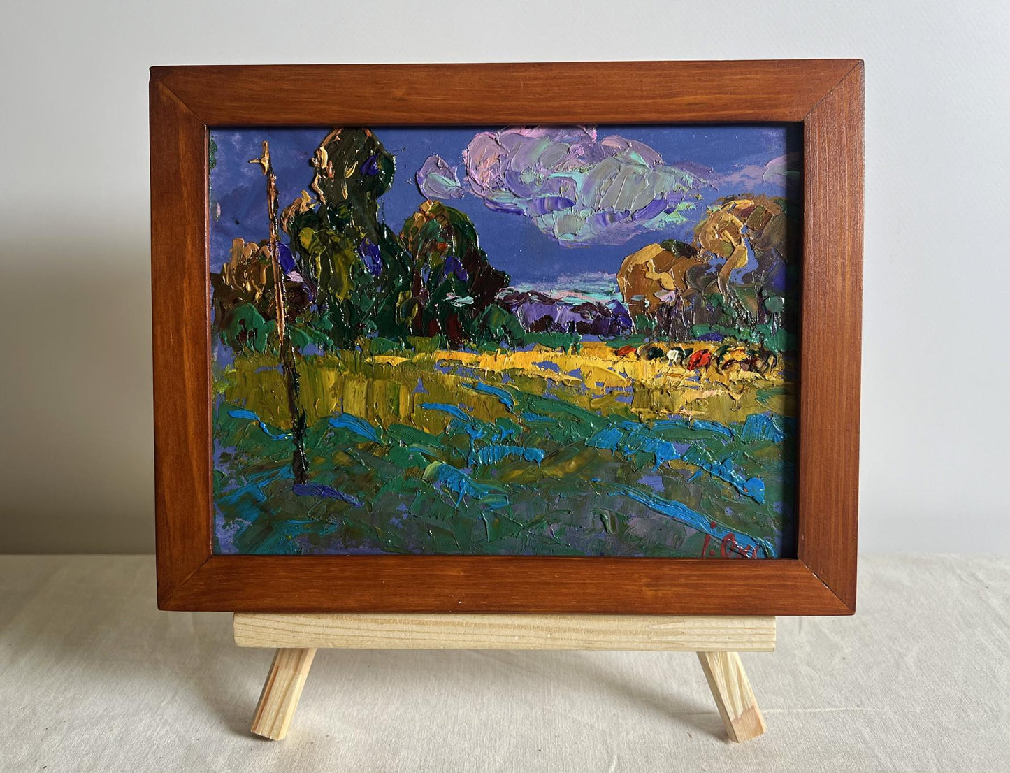 Oil painting Evening rays of the sun by Oksana Ivanyuk in wooden frame