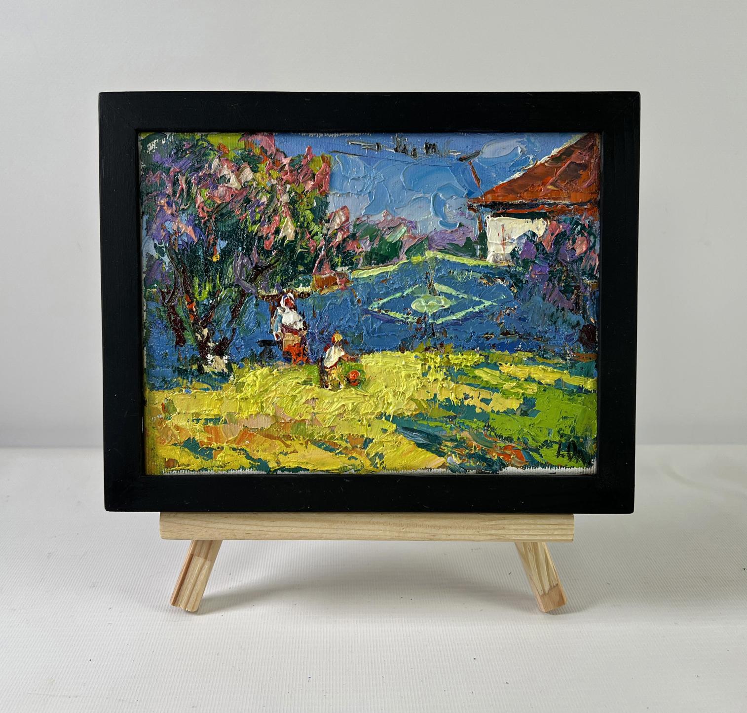 Vibrant impressionist oil painting Day beneath the sky by Oleksiy Ivanyuk in black frame