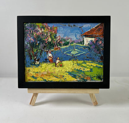 Vibrant impressionist oil painting Day beneath the sky by Oleksiy Ivanyuk in black frame