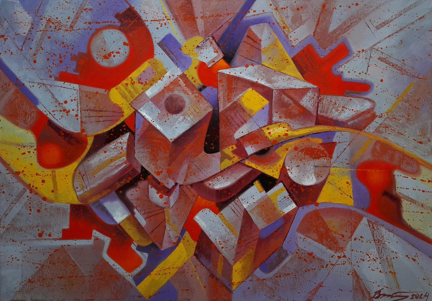 Vibrant abstract oil painting of smoking pipe by Sergiy Voichenko