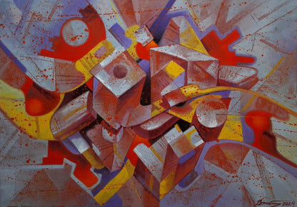 Vibrant abstract oil painting of smoking pipe by Sergiy Voichenko