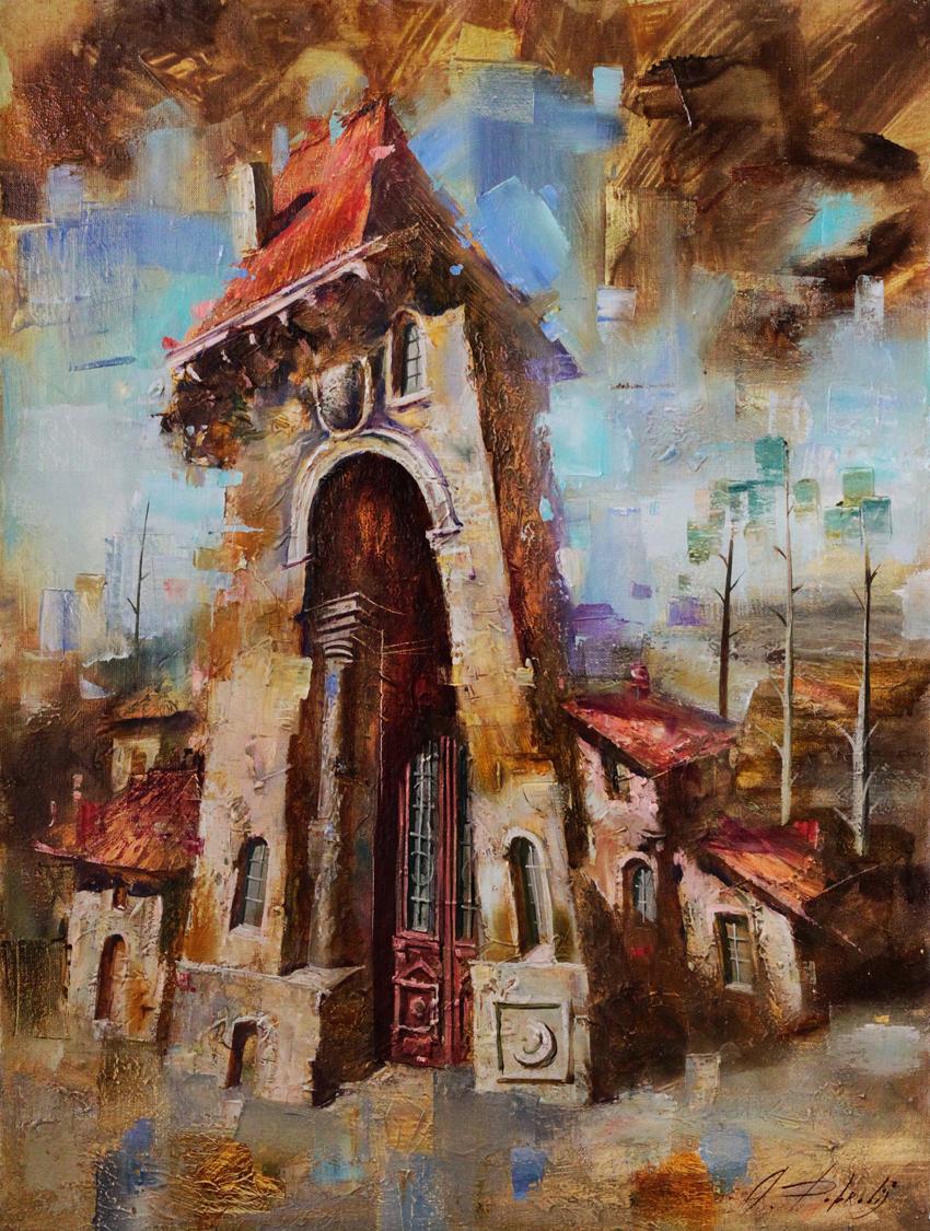 Oil painting Memories by Alexander Dobrodiy: impressionistic stone archway