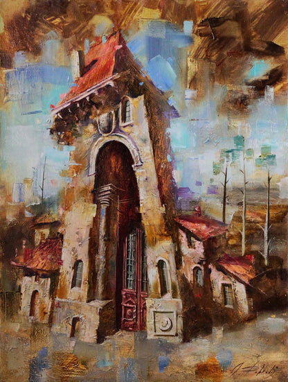 Oil painting Memories by Alexander Dobrodiy: impressionistic stone archway