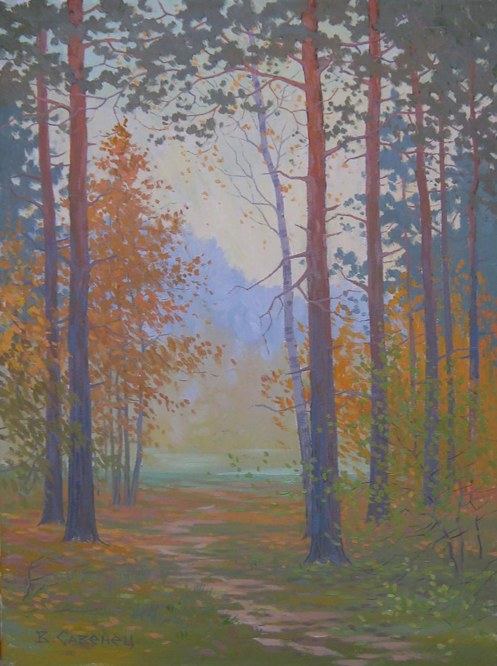 Oil painting Walking in the autumn forest by Valery Savenets watercolor scene