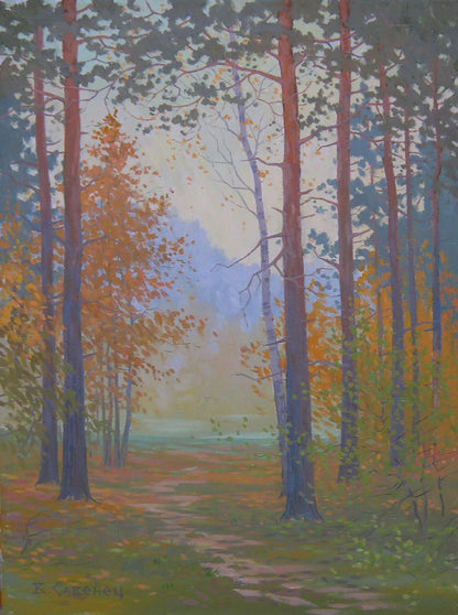 Oil painting Walking in the autumn forest by Valery Savenets watercolor scene