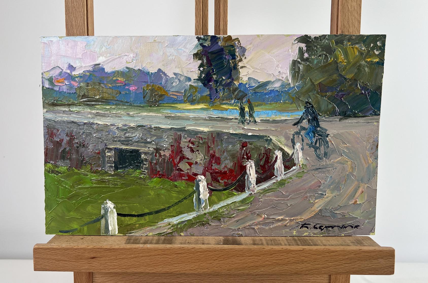 Oil painting A mysterious evening on the dam in the city by Boris Serdyuk