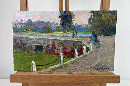 Oil painting A mysterious evening on the dam in the city by Boris Serdyuk