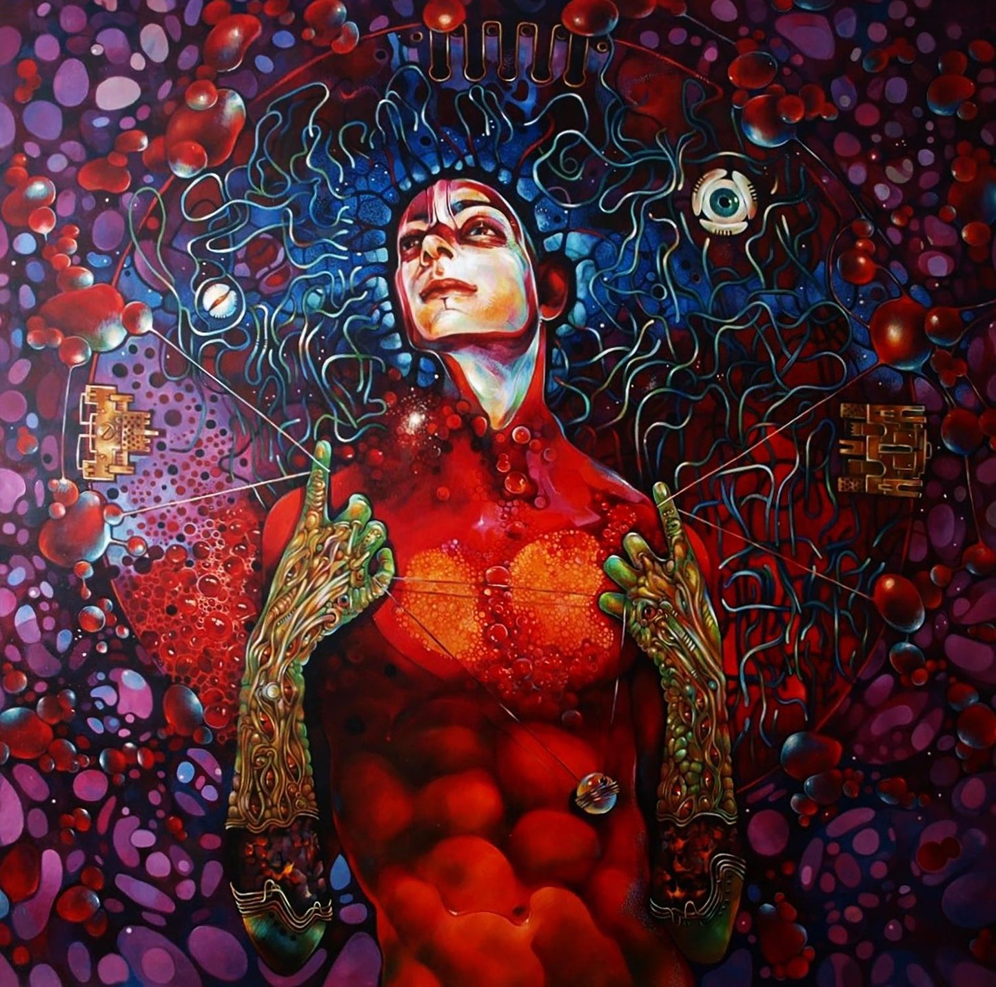 Oil painting Agnihotra by Konsta G. Amelinn, surreal glowing red figure