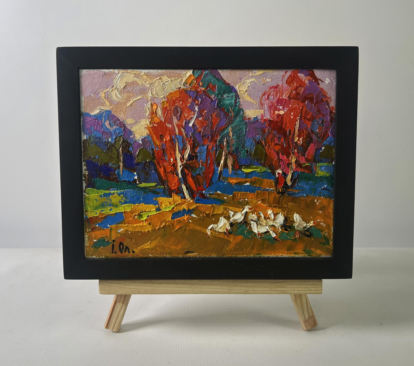 Oil painting Autumn touches the field by Oleksiy Ivanyuk in black frame