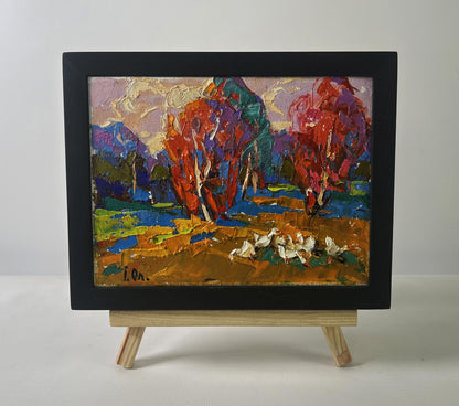 Oil painting Autumn touches the field by Oleksiy Ivanyuk in black frame
