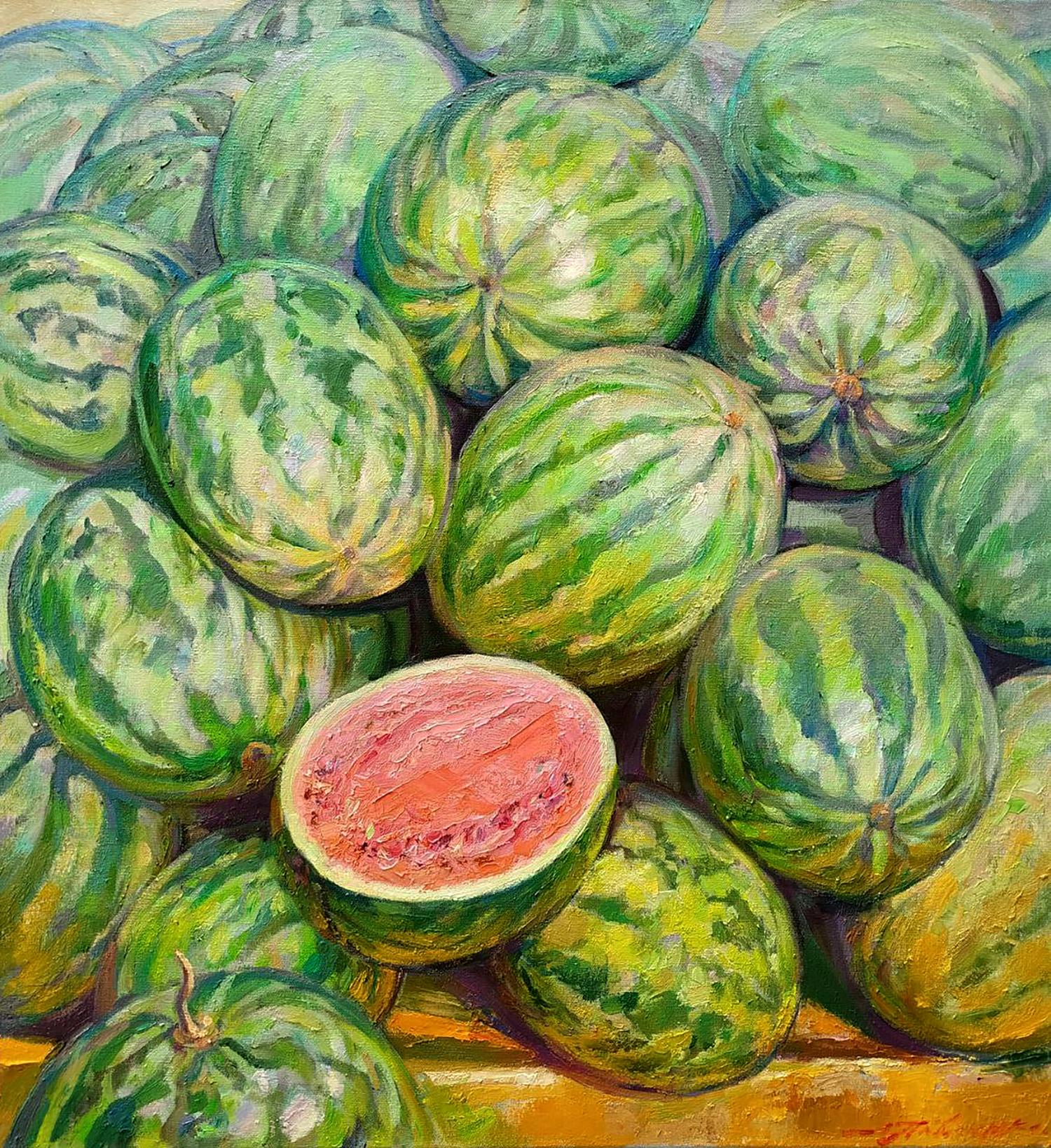 Oil painting of vibrant watermelons by Leonid Pavlenko