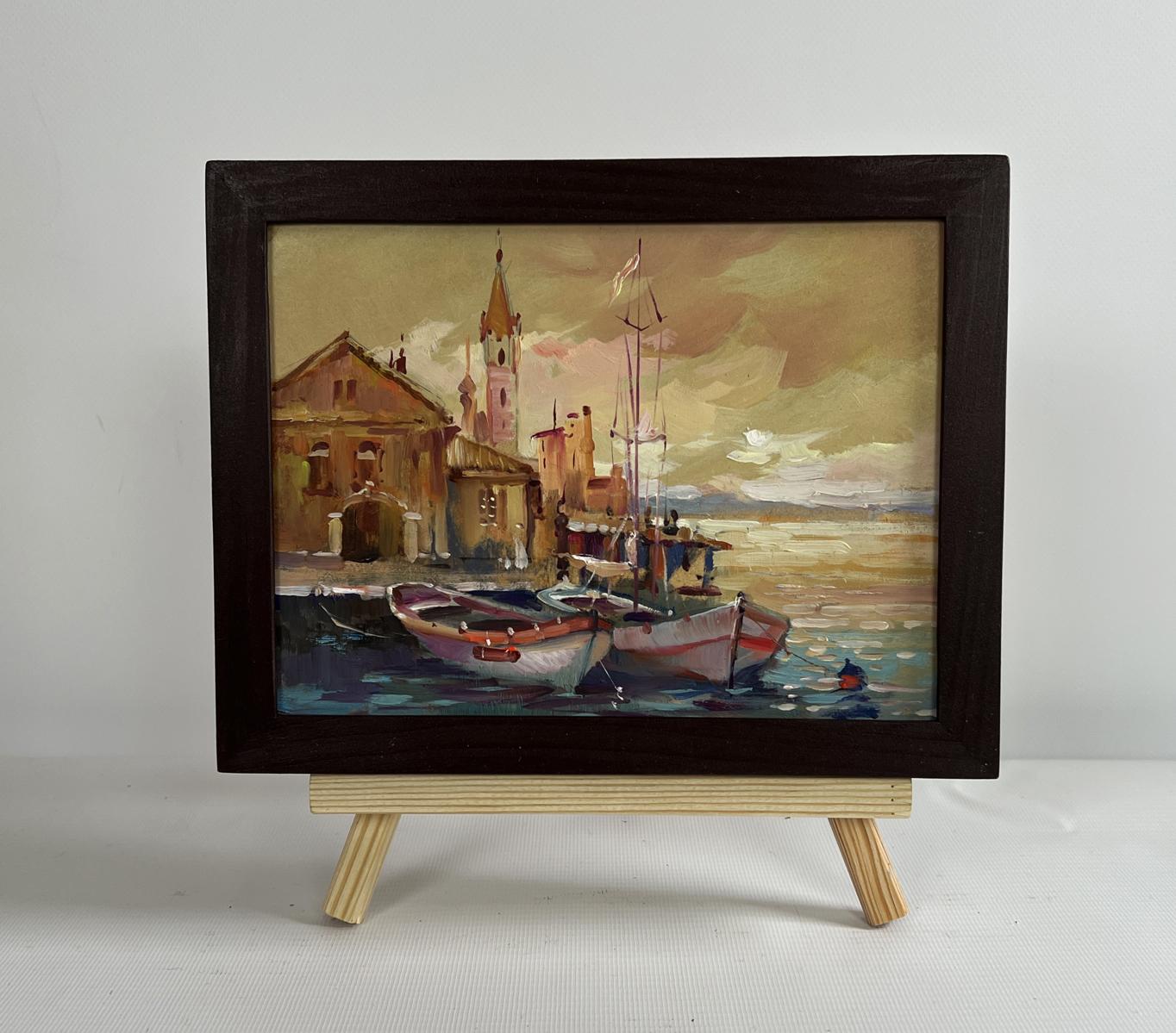 Framed oil painting The sun is sinking into the sea by Yuriy Suprunchuk