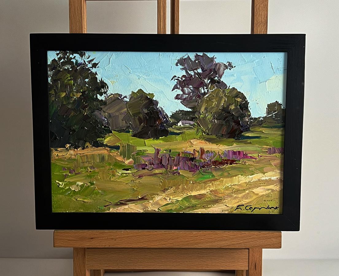 Oil painting In the summer meadows by Boris Serdyuk, green fields landscape