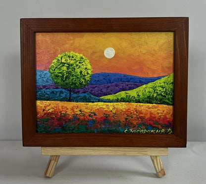 Oil painting Romantic flaming evening V. Zadorozhnya in wooden frame