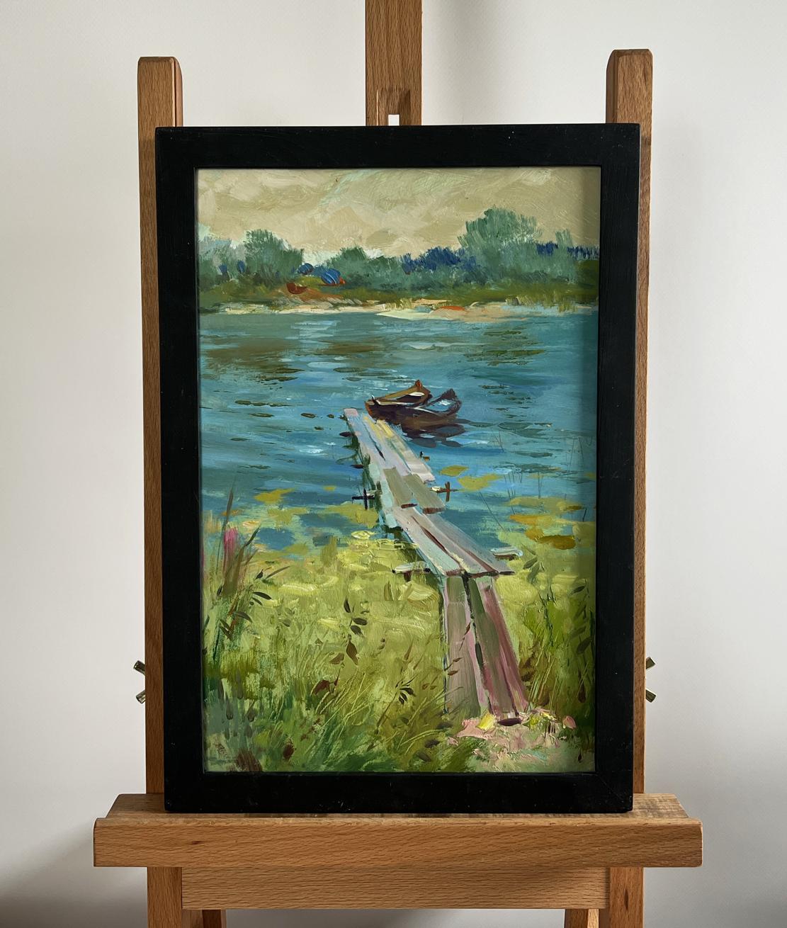 Oil painting Boats at rest by the river by Yuriy Suprunchuk