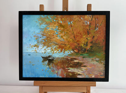 Oil painting Whisper of Autumn Leaves by the River by Yuriy Suprunchuk