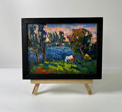 Oil painting Morning nature by Oksana Ivanyuk in black frame