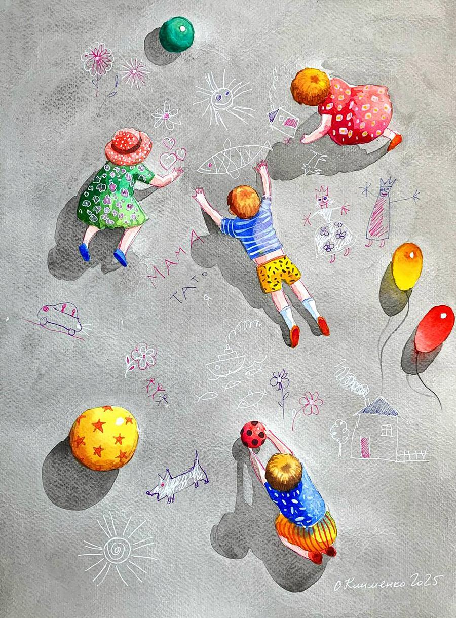 Watercolor painting Sunny Childhood Olena Klimenko