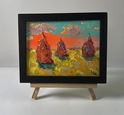 Oil painting of three sailboats at bright summer dawn by Oleksiy Ivanyuk