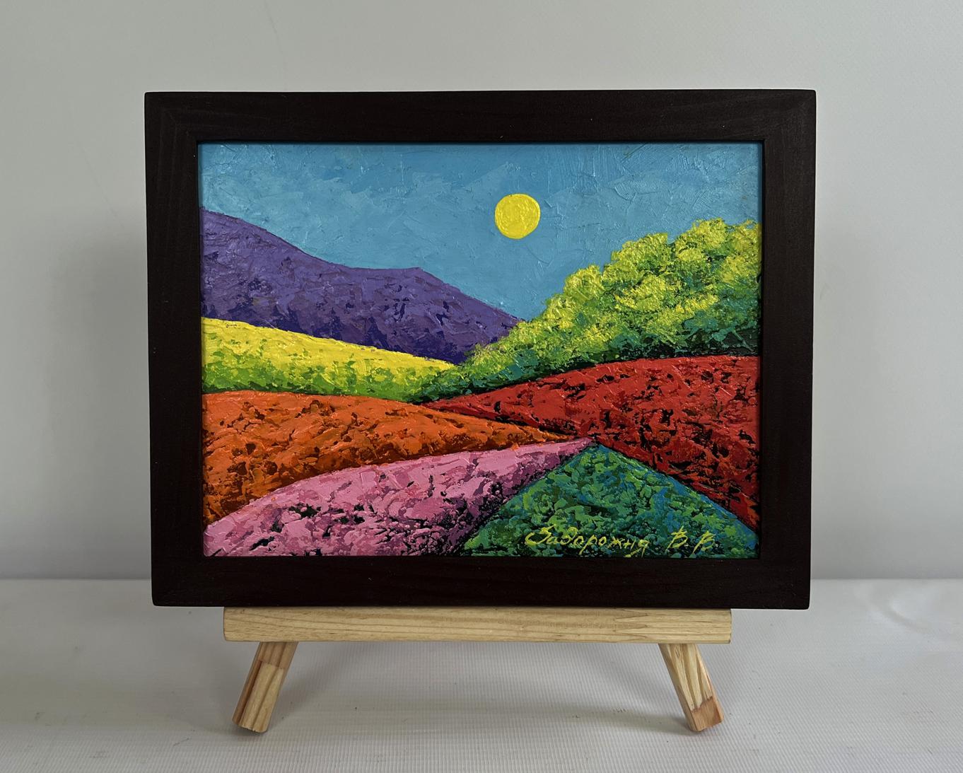 Oil painting Warm wind among the meadows by V. Zadorozhnya in wooden frame