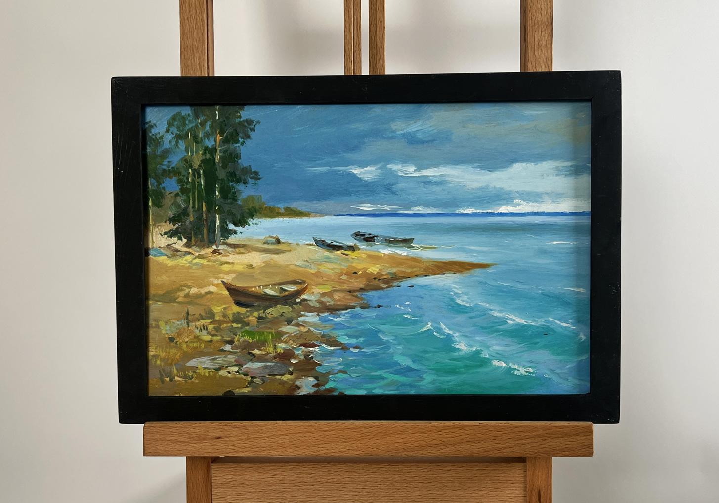 Oil painting The Call of Distant Waves by Yuriy Suprunchuk in black frame