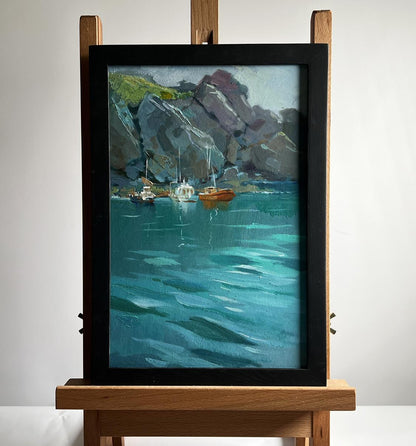 Oil painting The sea washes the mountains by Yuriy Suprunchuk in black frame