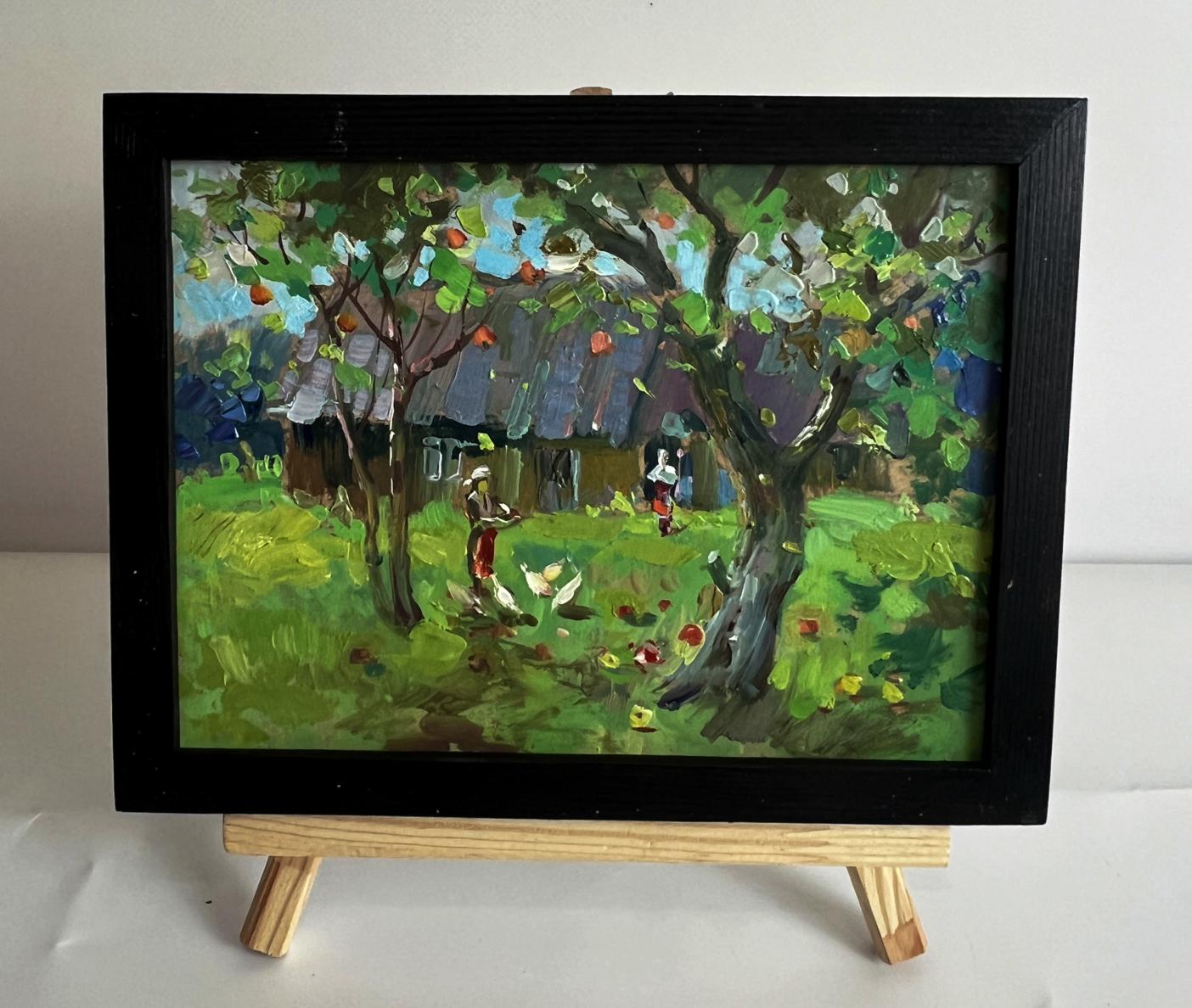 Oil painting Countryside walk by Yuriy Suprunchuk, rustic orchard scene