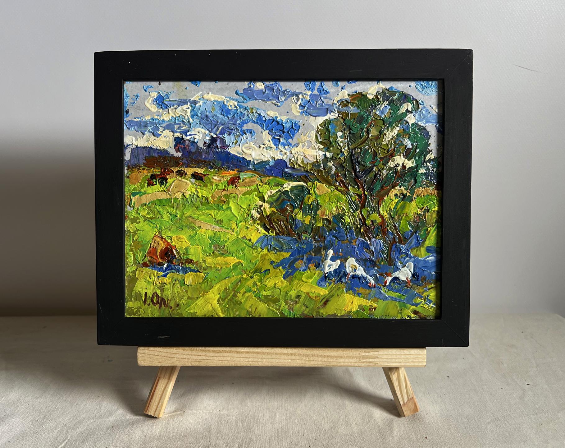 Oil painting Summer smell of grass by Oleksiy Ivanyuk in black frame