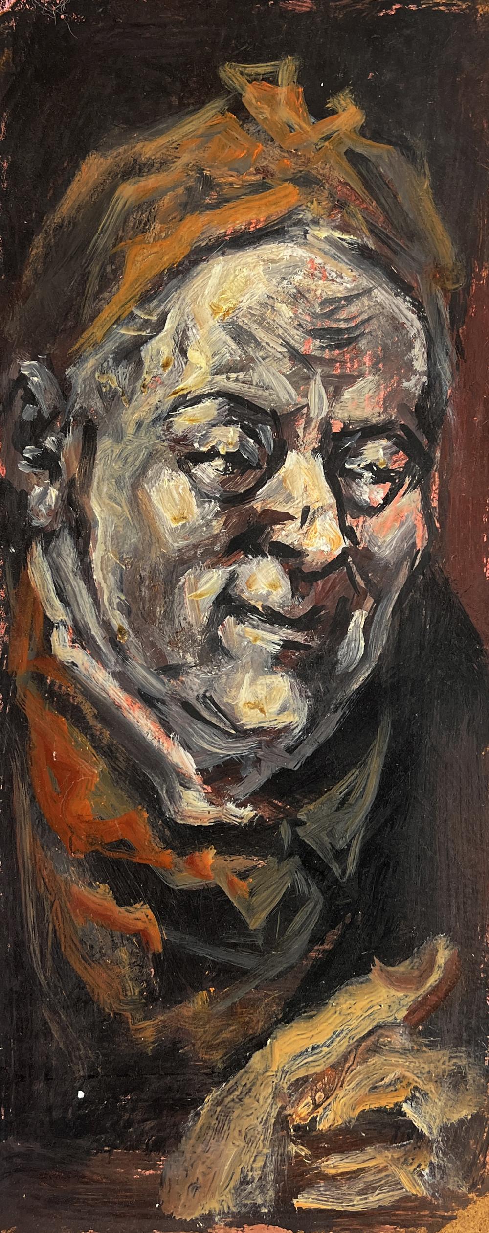 Oil painting portrait of elderly man with orange headband by Alexander Litvinov
