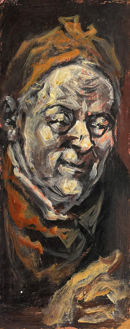 Oil painting portrait of elderly man with orange headband by Alexander Litvinov