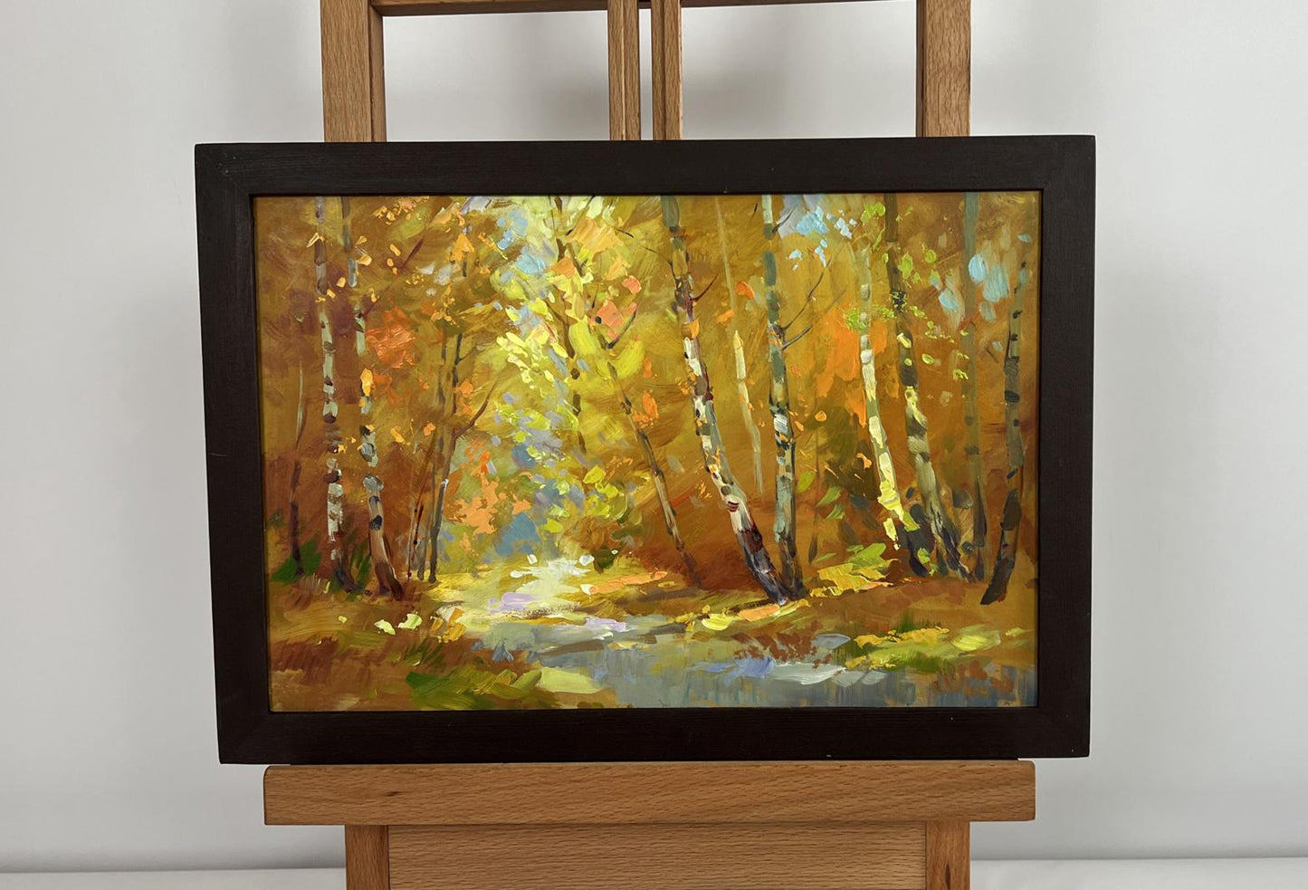 Oil painting Autumn birch grove by Yuriy Suprunchuk in black frame