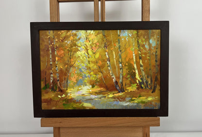 Oil painting Autumn birch grove by Yuriy Suprunchuk in black frame