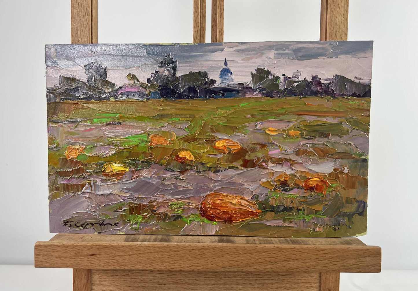Oil painting Autumn has come to the pumpkin field by Boris Serdyuk
