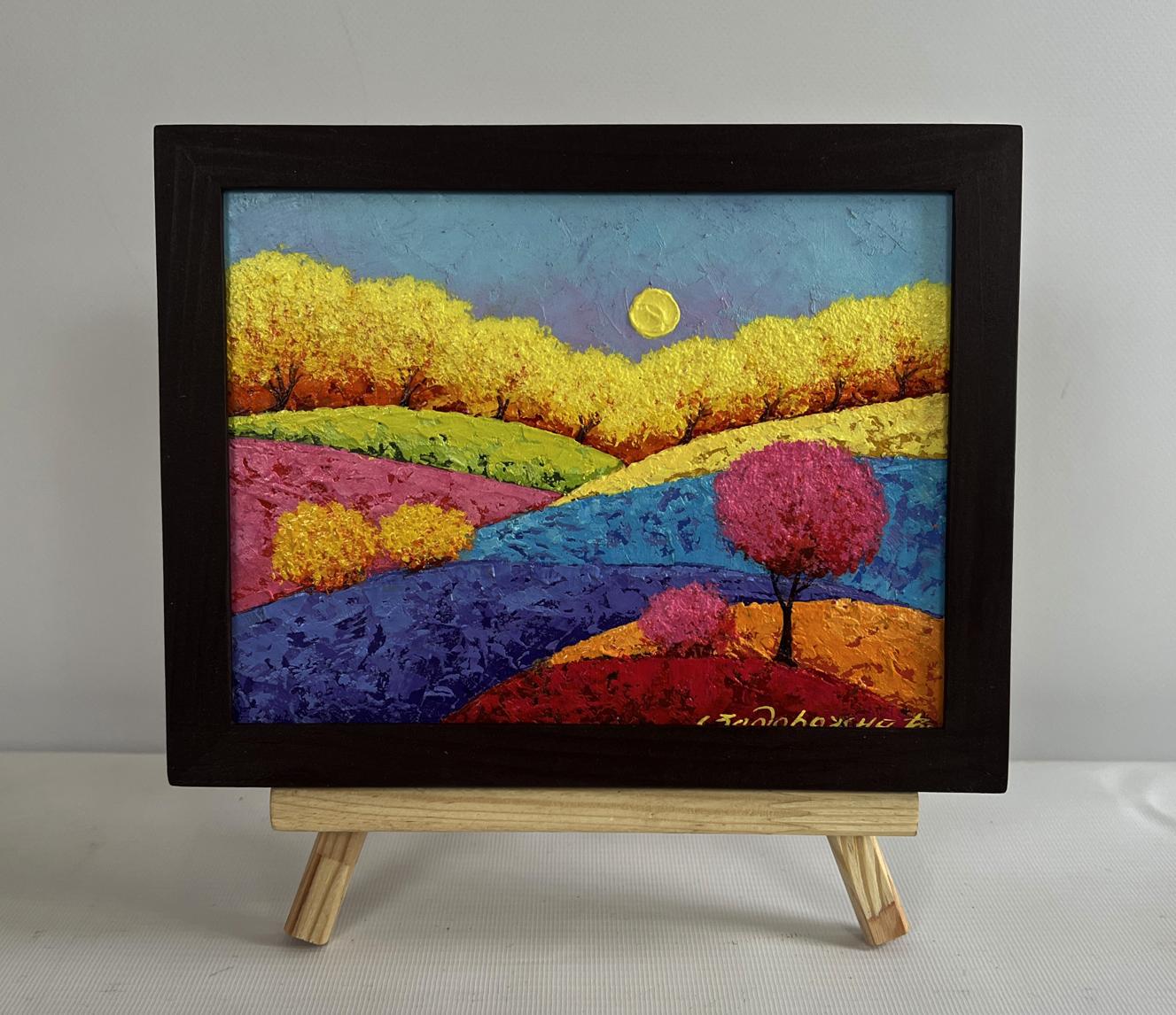 Oil painting Autumn forest in fading day light by V. Zadorozhnya, framed
